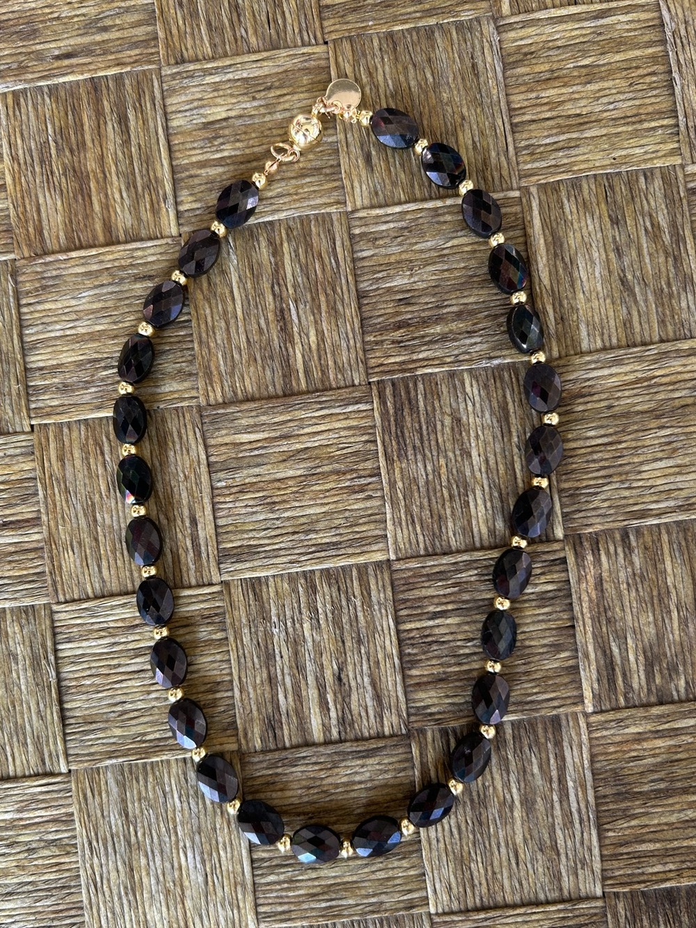 By Alexa Rae BAR Necklace Magnetic Jewelry Beaded Chocolate Brown Gold